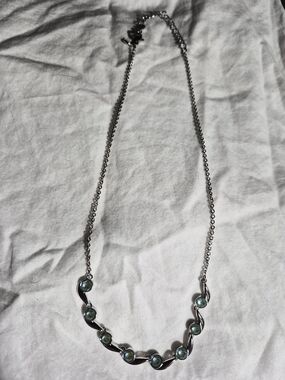 Touchstone Crystal Silver Necklace with Teal Gem Accents